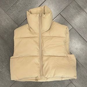 Tan Cropped Puffer Vest